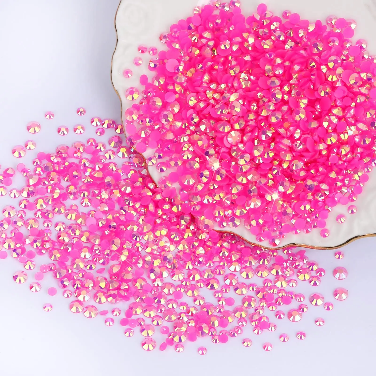 10000Pcs Hot Pink AB Flatback Resin Rhinestones, 2mm-6mm Faux Nail Gems Crystal Bead for Crafts DIY Nail Art Charms Supplies