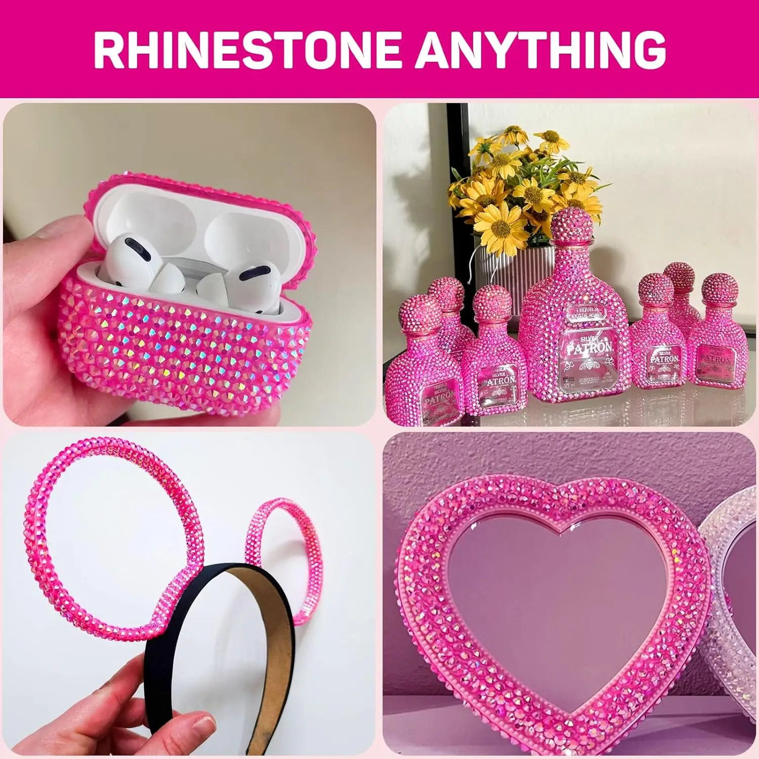 10000Pcs Hot Pink AB Flatback Resin Rhinestones, 2mm-6mm Faux Nail Gems Crystal Bead for Crafts DIY Nail Art Charms Supplies