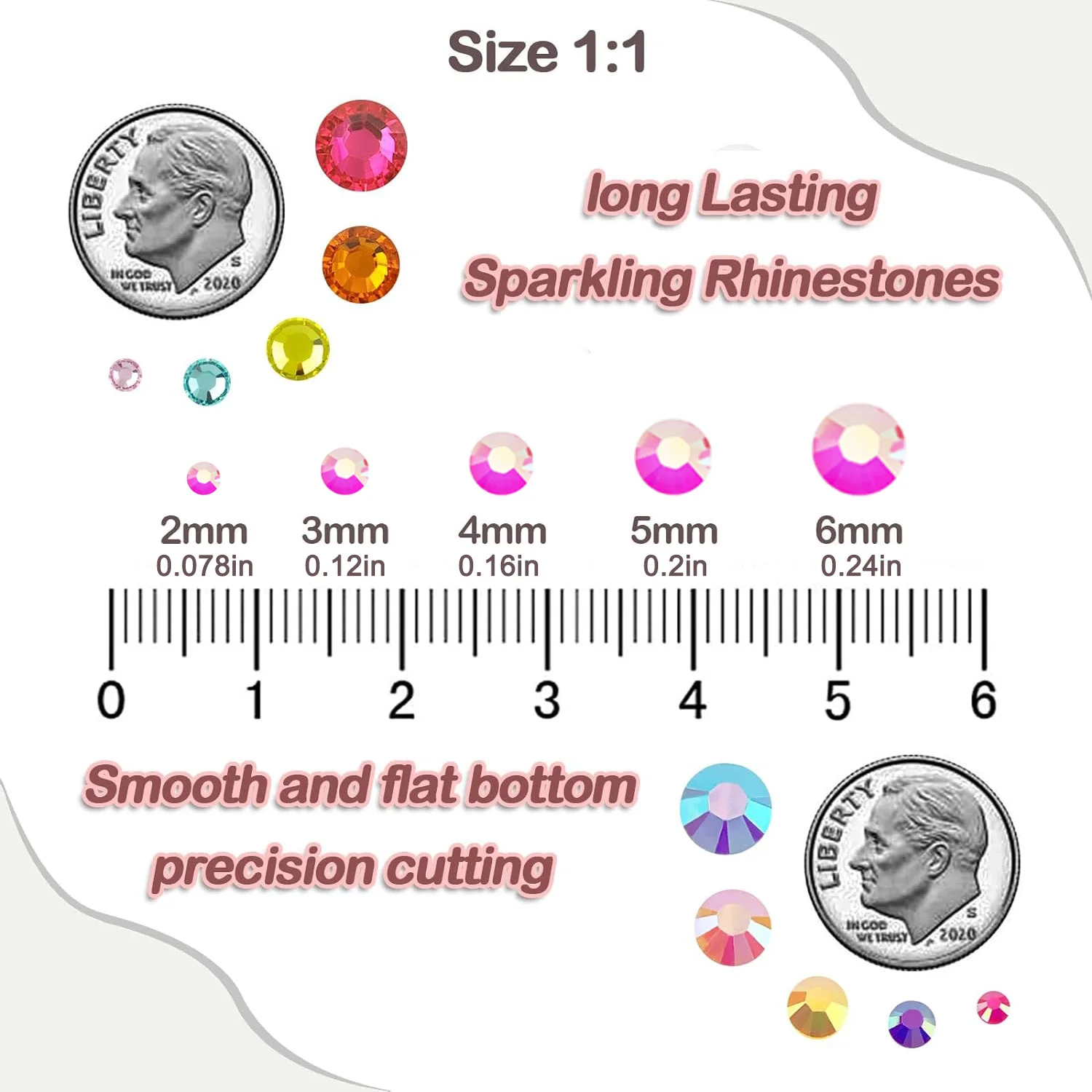 10000Pcs Hot Pink AB Flatback Resin Rhinestones, 2mm-6mm Faux Nail Gems Crystal Bead for Crafts DIY Nail Art Charms Supplies