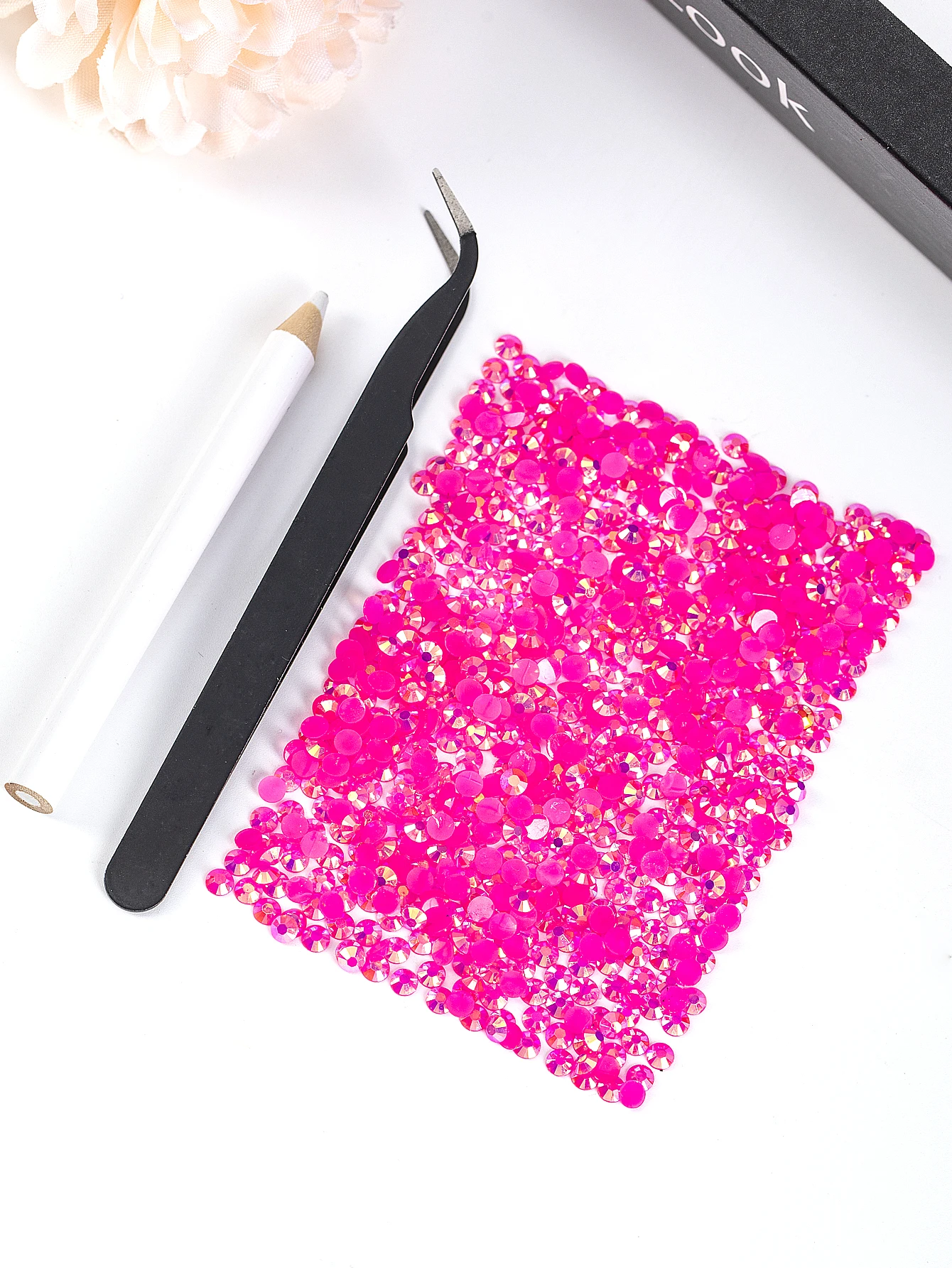 10000Pcs Hot Pink AB Flatback Resin Rhinestones, 2mm-6mm Faux Nail Gems Crystal Bead for Crafts DIY Nail Art Charms Supplies