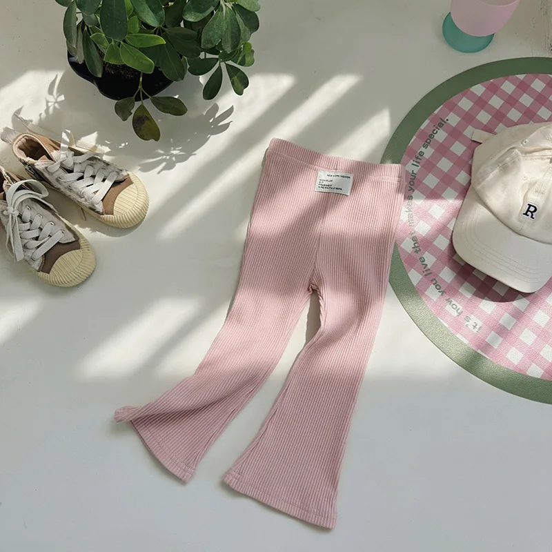 1-8 Y Girls Solid Elasticity Trousers Children's Summer Fit Leggins Flares Pants Kids casual Wearing Long Pant for Outdoor