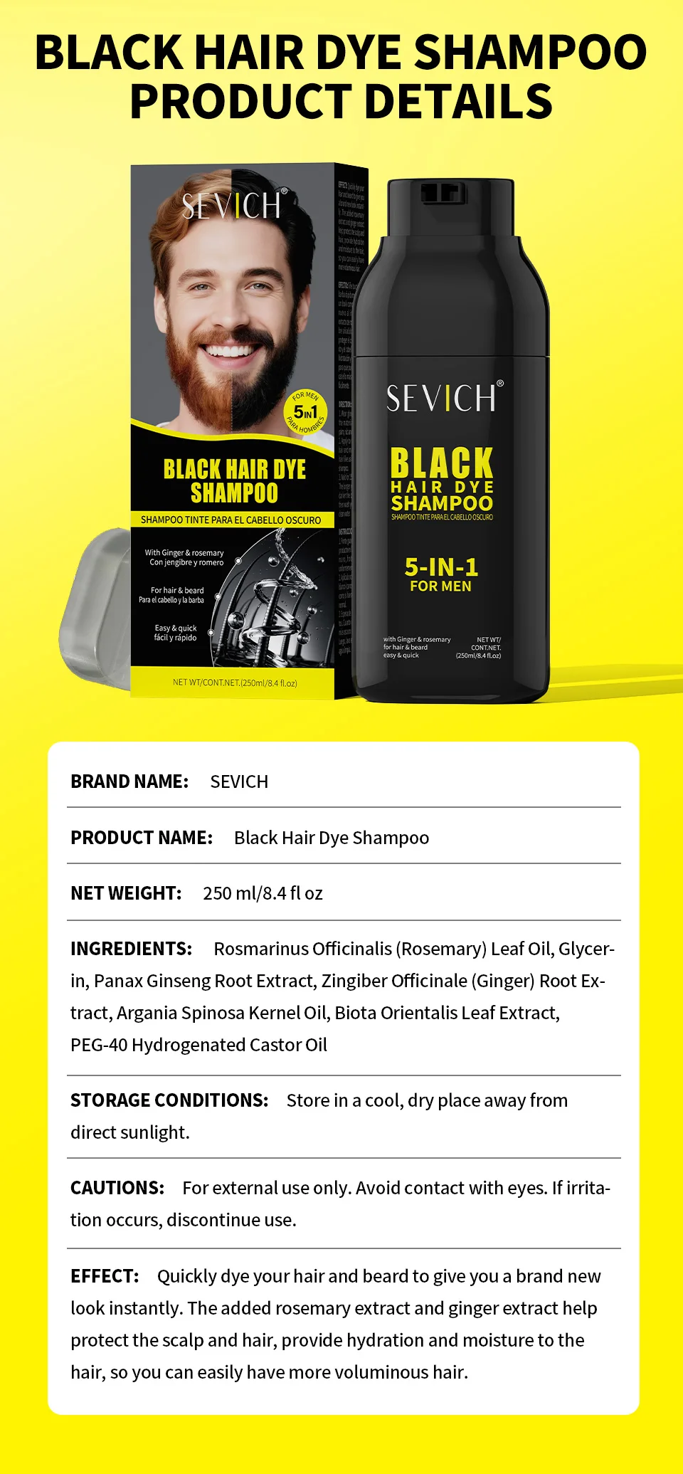 Pure Natural Herbal Hair Dye Shampoo 5 Minutes Change Hair Color Non-irritating Repair Gray White Hair Dye Coloring Care for Men