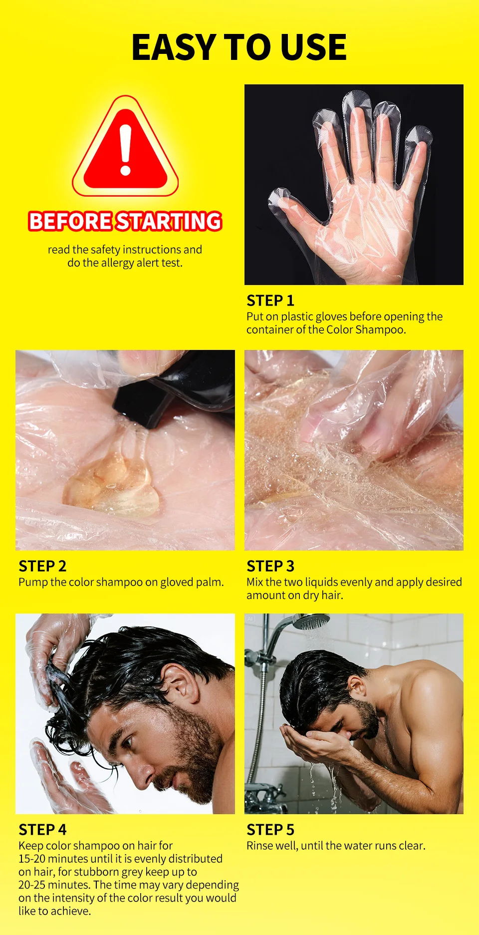 Pure Natural Herbal Hair Dye Shampoo 5 Minutes Change Hair Color Non-irritating Repair Gray White Hair Dye Coloring Care for Men