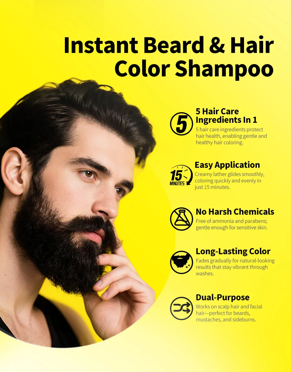 Pure Natural Herbal Hair Dye Shampoo 5 Minutes Change Hair Color Non-irritating Repair Gray White Hair Dye Coloring Care for Men