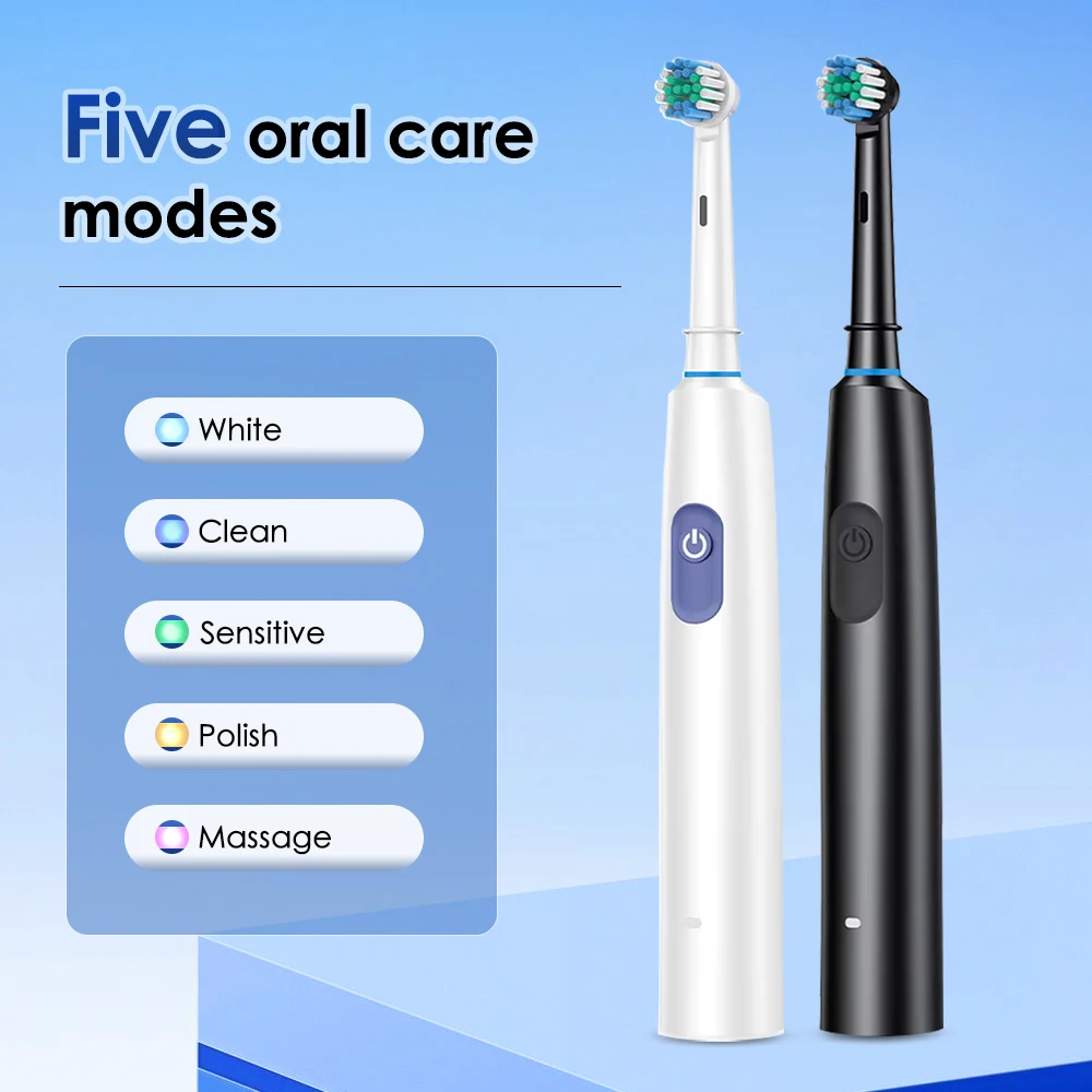 Rotating Electric Toothbrush Set for Adult Teeth Whitening Teeth Brushes 3D Round Head Soft Brush Type-C Electric Toothbrush