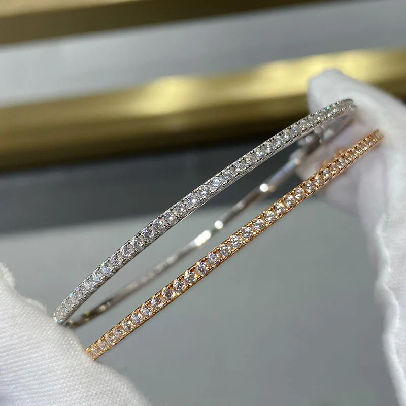 Hot Sale Famous Top Quclity S925 Sterling Silver Luxury Bangle for Women Classic Zirconia Accented Fashion Jewelry 16cm Diameter