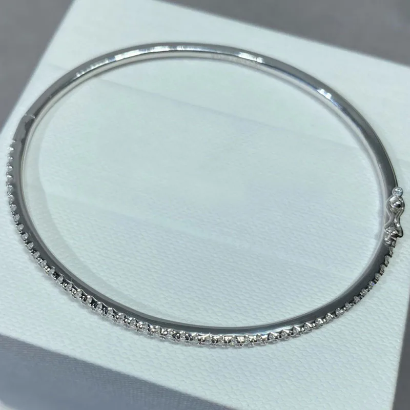Hot Sale Famous Top Quclity S925 Sterling Silver Luxury Bangle for Women Classic Zirconia Accented Fashion Jewelry 16cm Diameter
