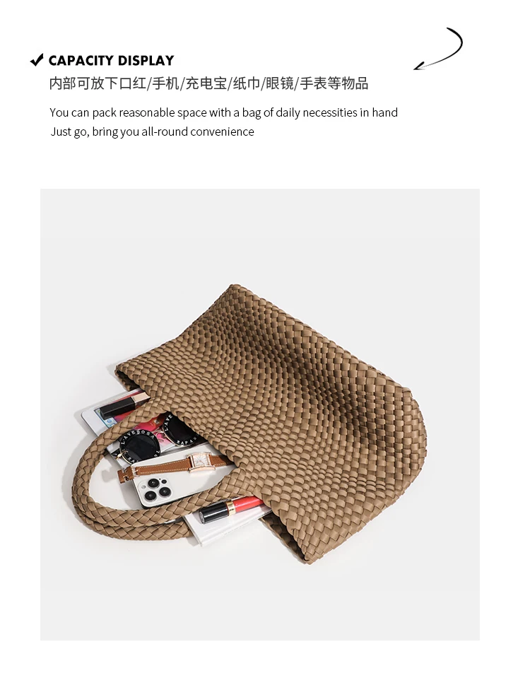 Large Size Women's Neoprene Tote Bag Fashion Hand-Woven Bag 2024 Hot Product with Large Volume for Stylish Storage