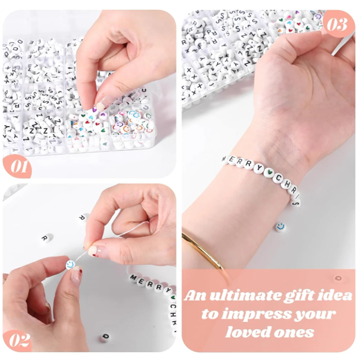 Beadsky Alphabet Bead, 840/1400PCS bracelet making kit 28 styles of DIY beaded bracelet kit Alphabet bead craft
