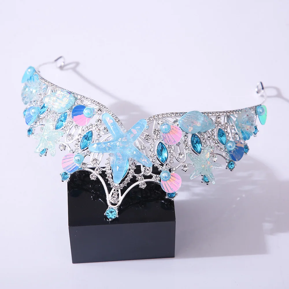 KMVEXO Mermaid Fish Crowns Ocean Style Costume Seashell Starfish Tiaras for Women Girls Princess Birthday Party Hair Accessories