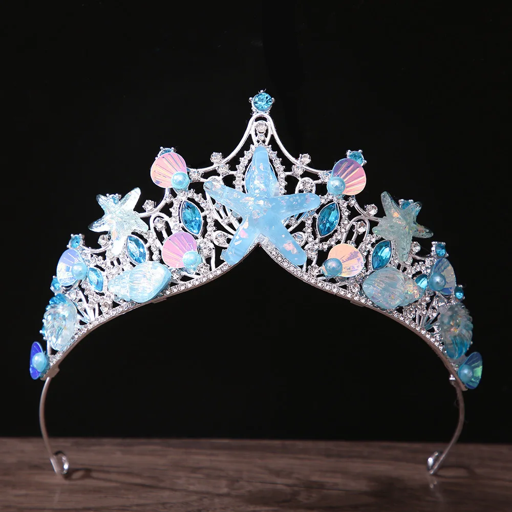 KMVEXO Mermaid Fish Crowns Ocean Style Costume Seashell Starfish Tiaras for Women Girls Princess Birthday Party Hair Accessories