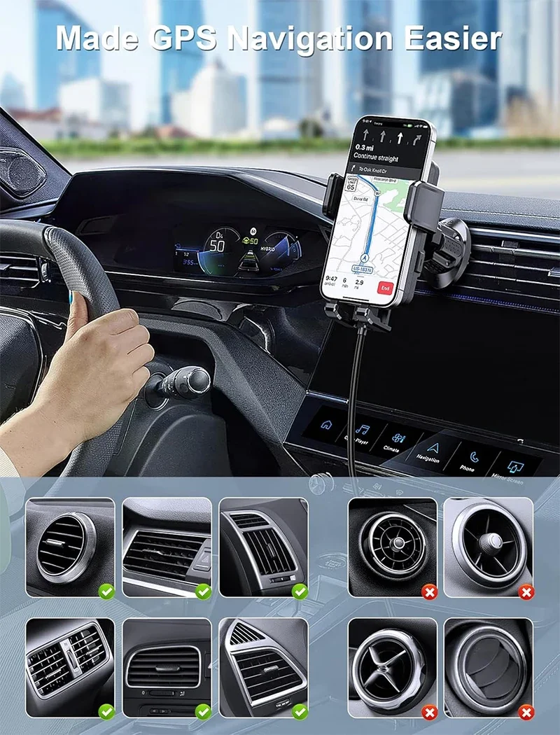 UYUXIO Auto Clamping Wireless Car Charger with LED Light 66W Fast Charging Air Vent Car Phone Holder for iPhone 16 15 14 Pro Max