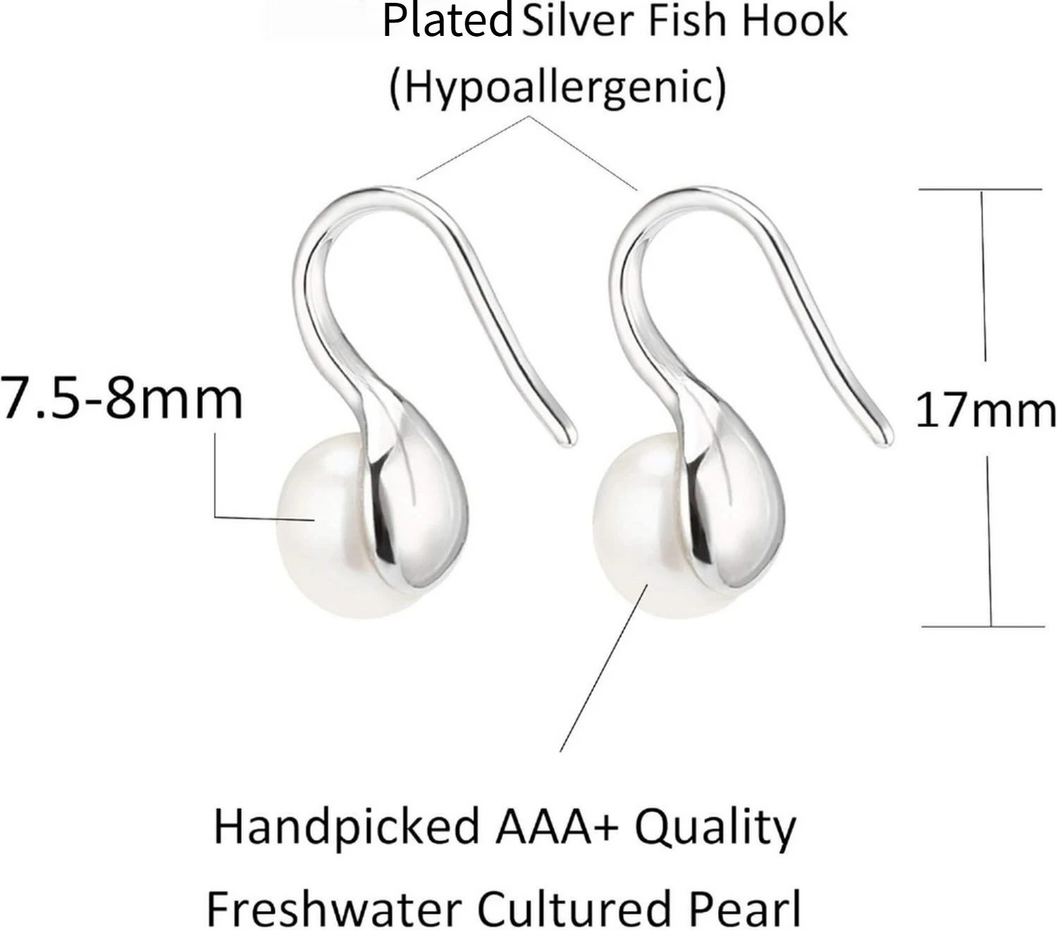 Silver Plated Gold Plated Hoop Handpicked AAA+ Quality White Freshwater Cultured Pearl Dangle Drop Earrings Jewelry for Women