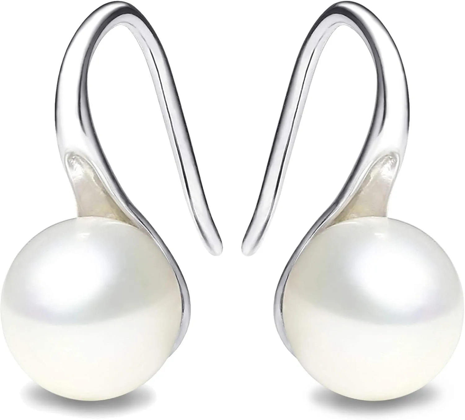 Silver Plated Gold Plated Hoop Handpicked AAA+ Quality White Freshwater Cultured Pearl Dangle Drop Earrings Jewelry for Women