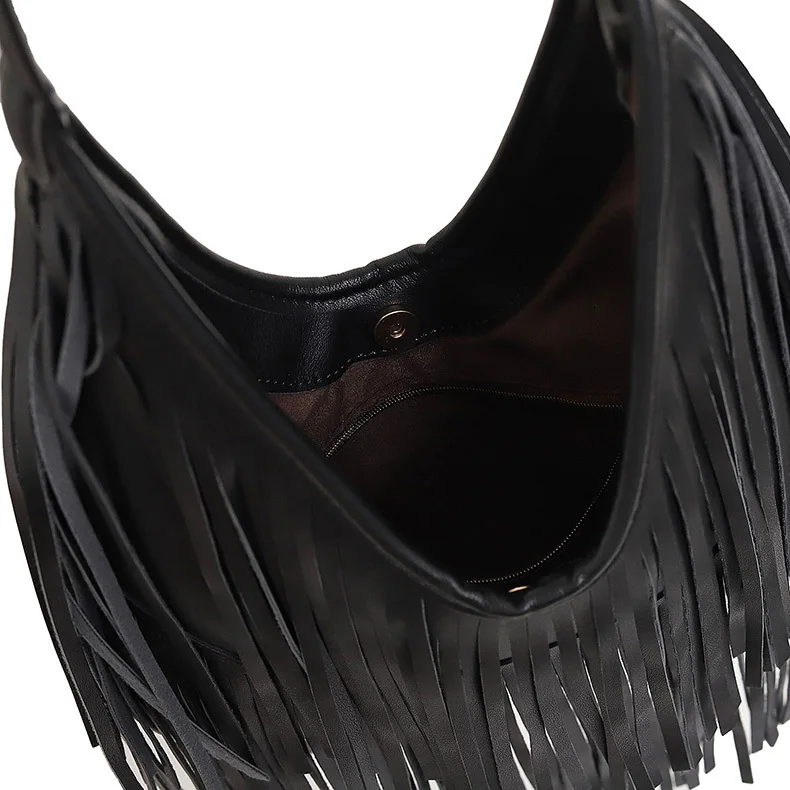 Long Tassels Women Handbag Fashion Shoulder Bags for Ladies Hand Bag Soft PU Leather Casual Hobos Armpit Bag Female Tote
