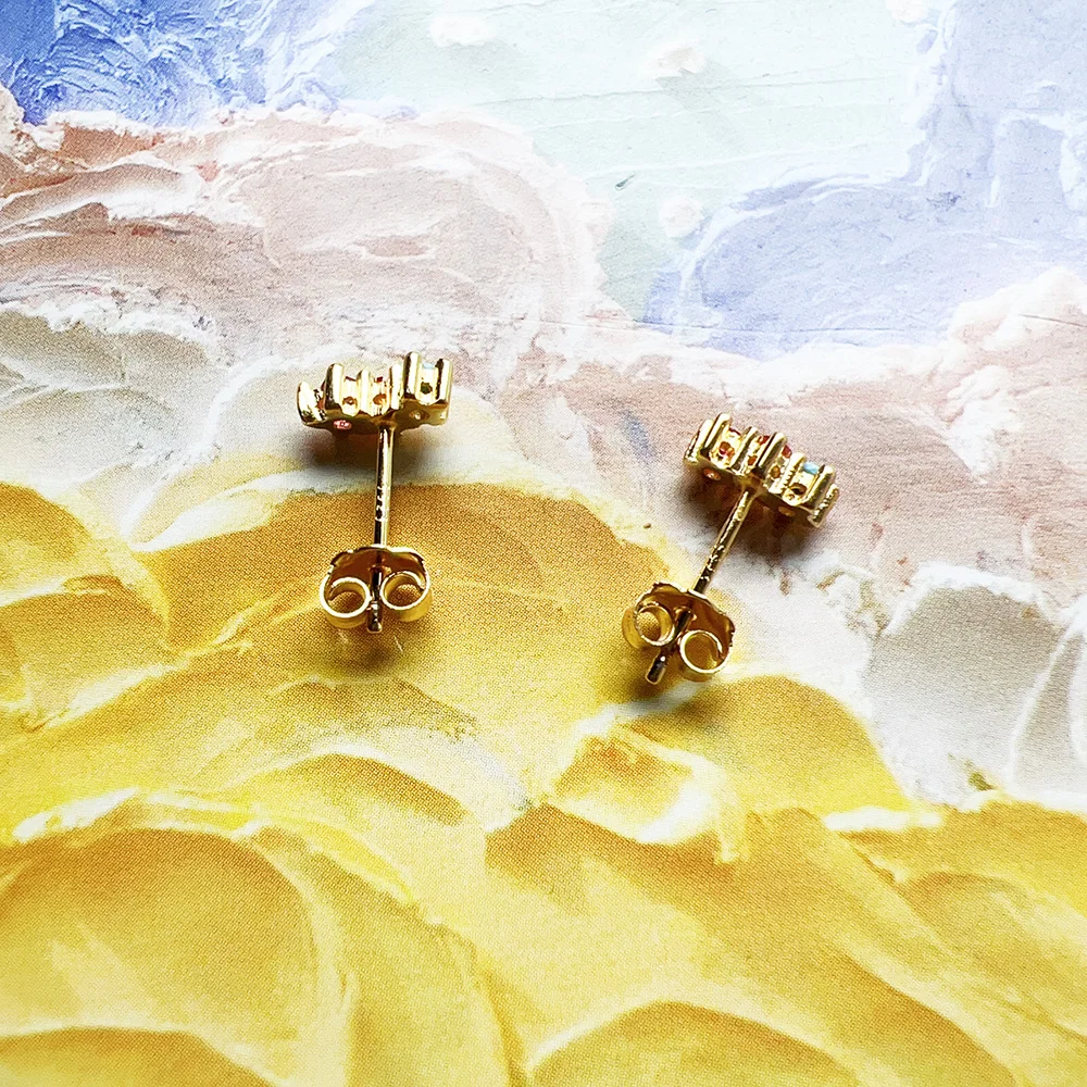 Gold Plated Ear Studs Colourful Stones Europe Bohemia Jewerly For Women New Gift In 925 Sterling Silver