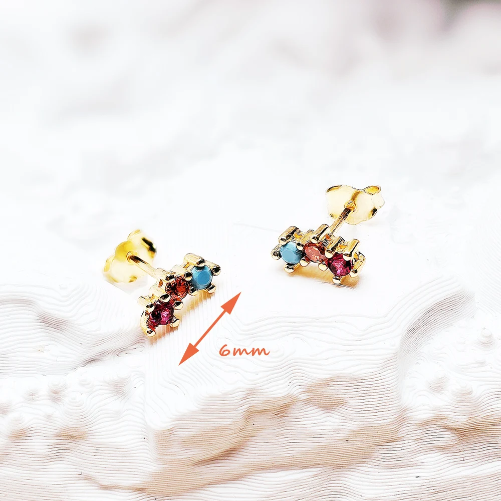 Gold Plated Ear Studs Colourful Stones Europe Bohemia Jewerly For Women New Gift In 925 Sterling Silver