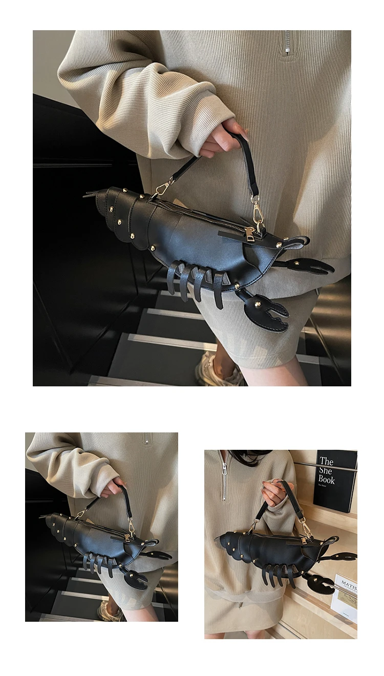 PU Zipper Commuting Crossbody Bags Lobster Shape Niche 2025 High Quality Ladies Bags Solid Color Rivet Fashion Shoulder Bags