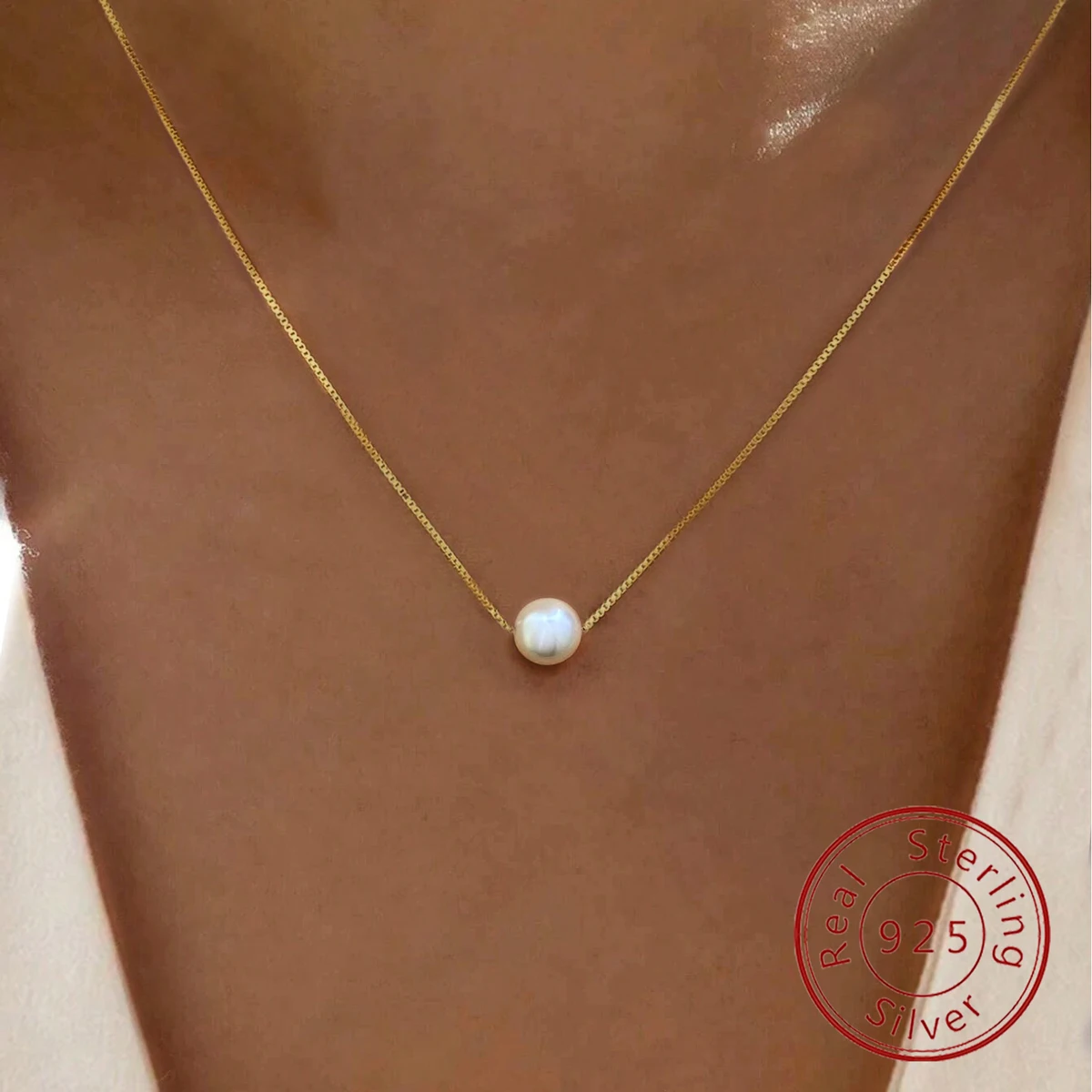 925 Sterling Silver Luxury Fashion White 6MM 8MM 10MM Mother of Pearl Pendant Necklace for Women Wedding Jewelry Accessories