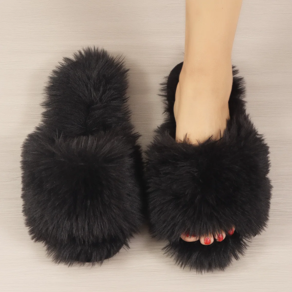 2026 New Women's Faux Fur Fluffy Slippers Autumn Winter Home Floor Shoes Soft EVA Sole Light Weight Female Fashion Slides