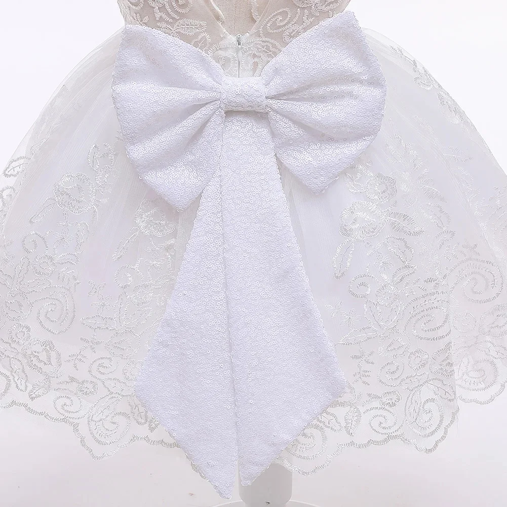Toddler Girls Lace Bow Dress Backless Princess Dress+Headband Elegant Baby 1st Birthday Party Baptism Infant Wedding Prom Gown