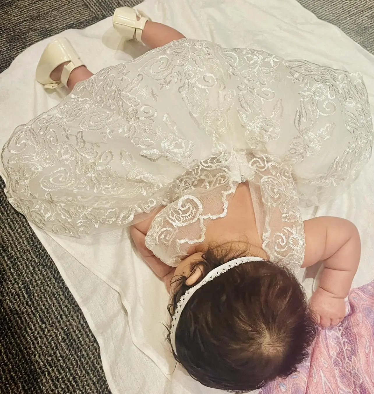Toddler Girls Lace Bow Dress Backless Princess Dress+Headband Elegant Baby 1st Birthday Party Baptism Infant Wedding Prom Gown