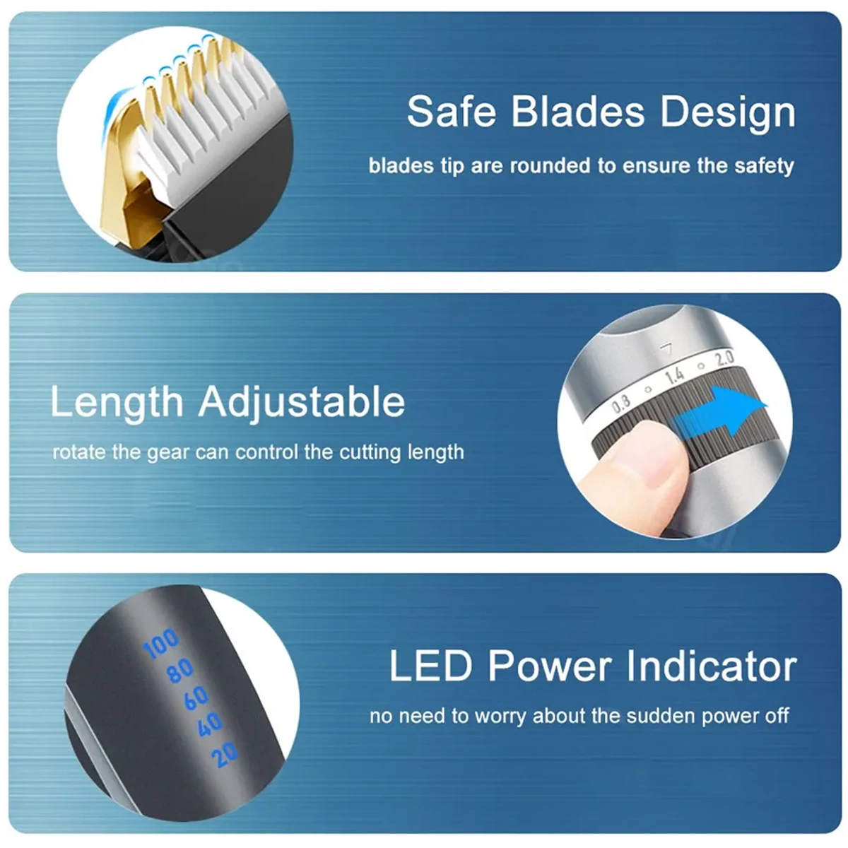 Hair Clipper Trimmer With Comb And 4 Caps,Haircut Blade,Body Hair Sideburns Trimmer Low Noise Rechargeable Hair Cutting Machine
