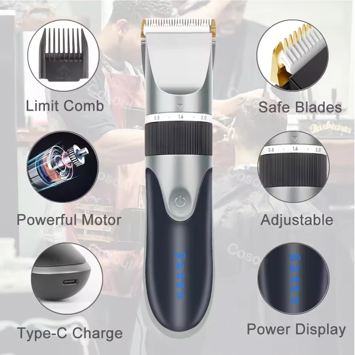 Hair Clipper Trimmer With Comb And 4 Caps,Haircut Blade,Body Hair Sideburns Trimmer Low Noise Rechargeable Hair Cutting Machine