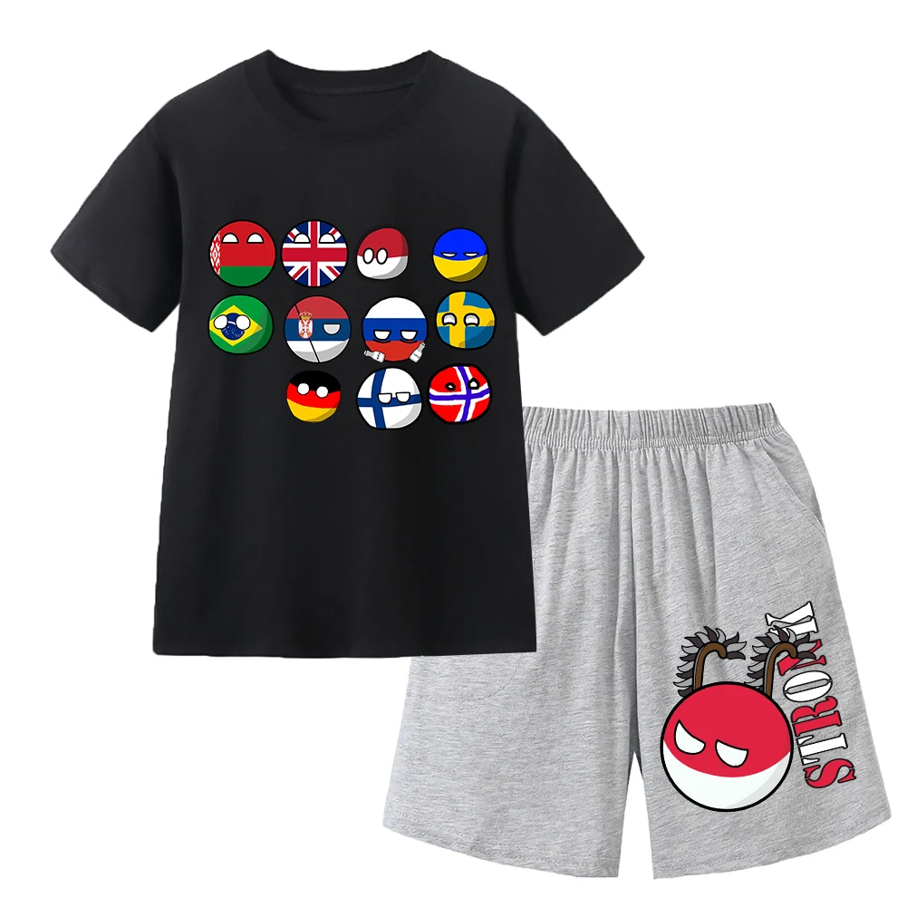 Countryball Polandballs Clothes for Summer Toddler Girls Clothes Children Top Child Tracksuit Boys Suit Child House Clothing