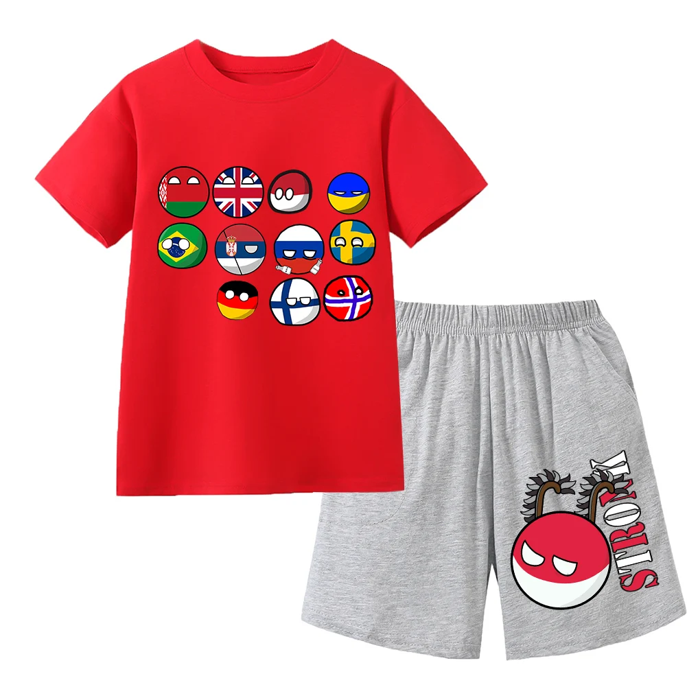 Countryball Polandballs Clothes for Summer Toddler Girls Clothes Children Top Child Tracksuit Boys Suit Child House Clothing