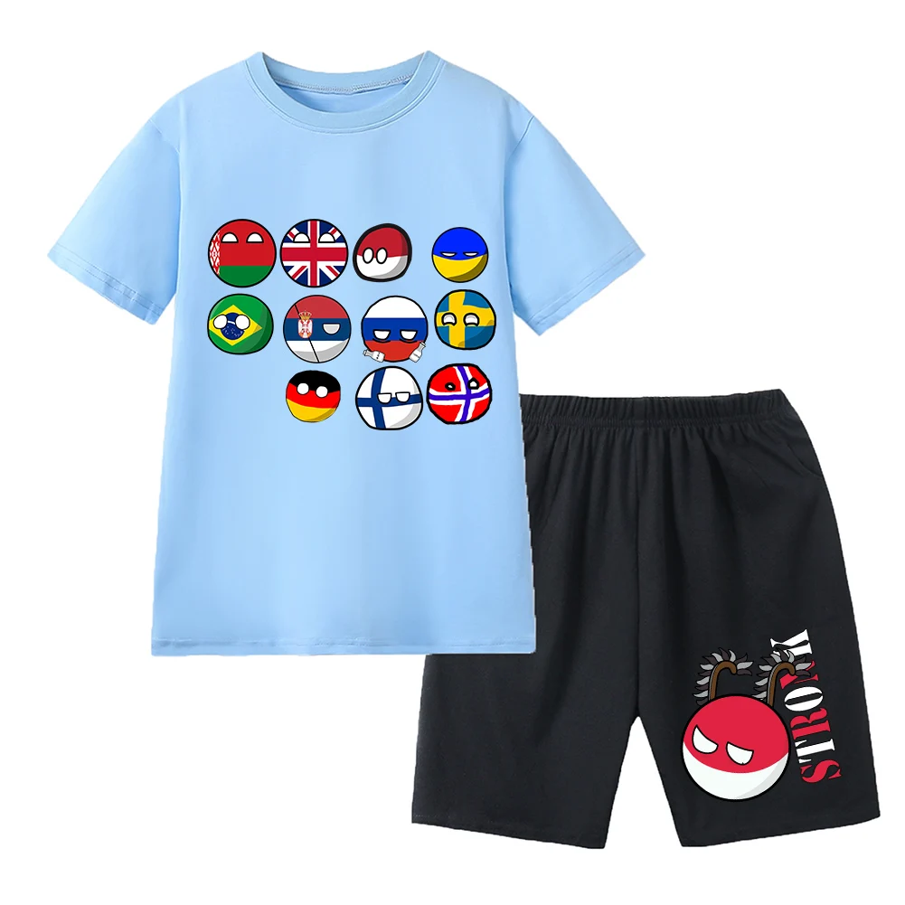 Countryball Polandballs Clothes for Summer Toddler Girls Clothes Children Top Child Tracksuit Boys Suit Child House Clothing