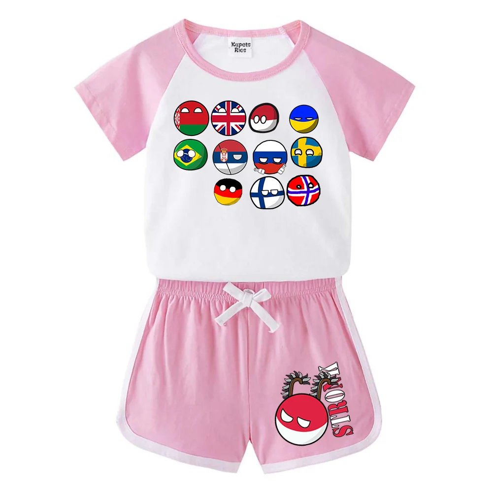 Countryball Polandballs Clothes for Summer Toddler Girls Clothes Children Top Child Tracksuit Boys Suit Child House Clothing