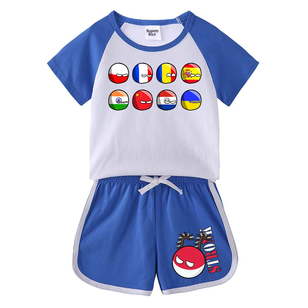 Countryball Polandballs Clothes for Summer Toddler Girls Clothes Children Top Child Tracksuit Boys Suit Child House Clothing
