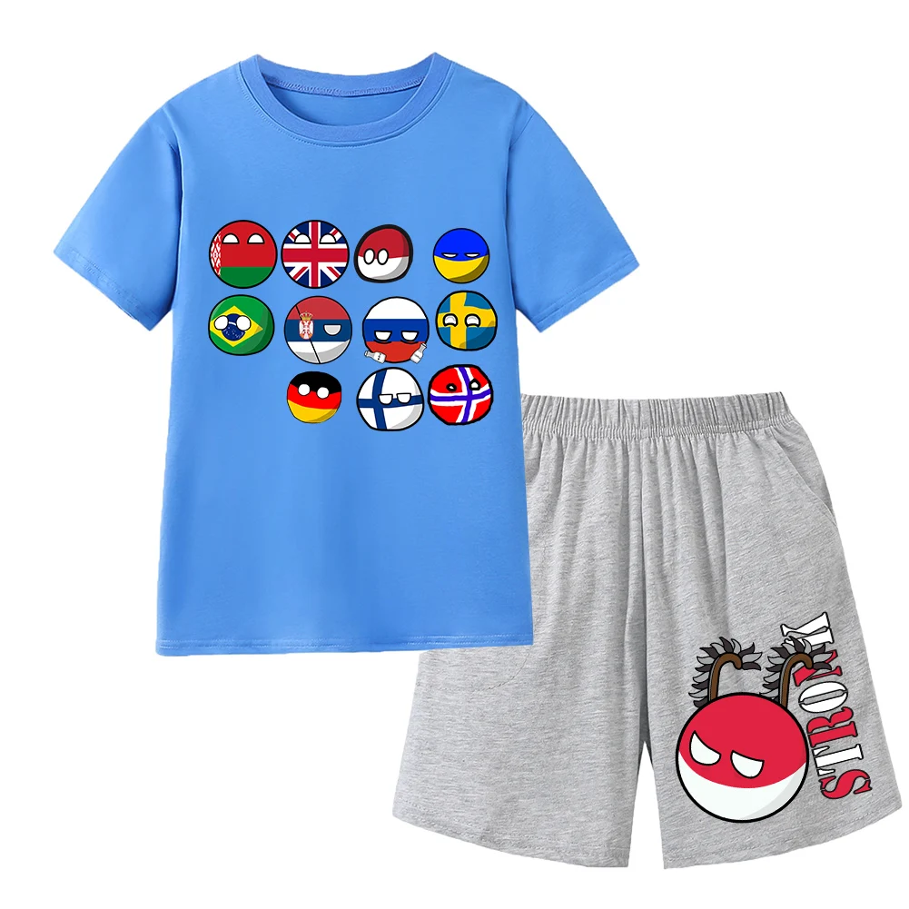 Countryball Polandballs Clothes for Summer Toddler Girls Clothes Children Top Child Tracksuit Boys Suit Child House Clothing