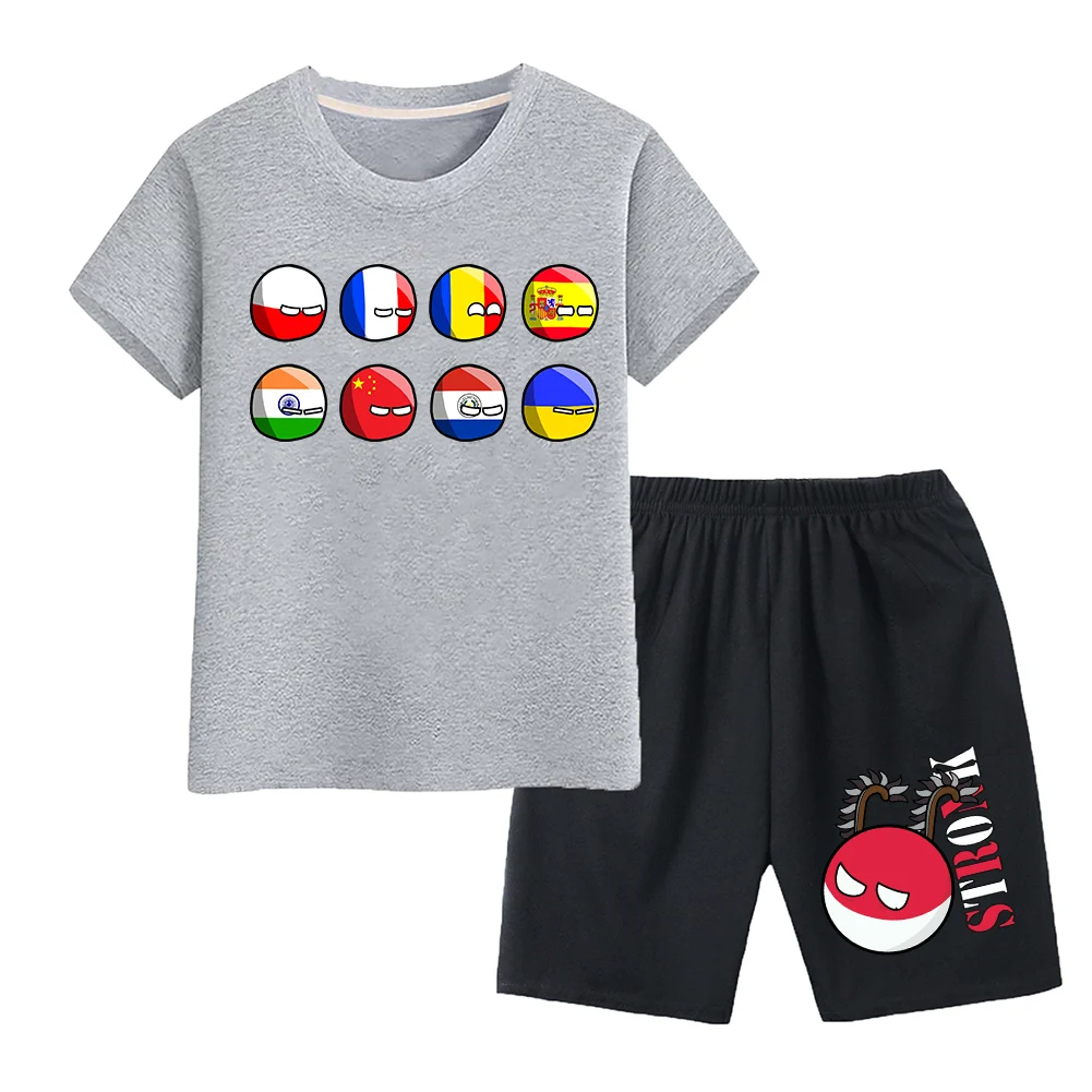 Countryball Polandballs Clothes for Summer Toddler Girls Clothes Children Top Child Tracksuit Boys Suit Child House Clothing