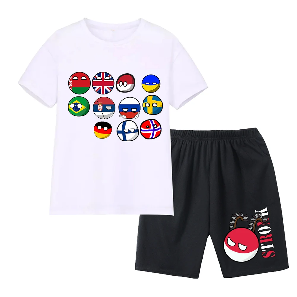 Countryball Polandballs Clothes for Summer Toddler Girls Clothes Children Top Child Tracksuit Boys Suit Child House Clothing
