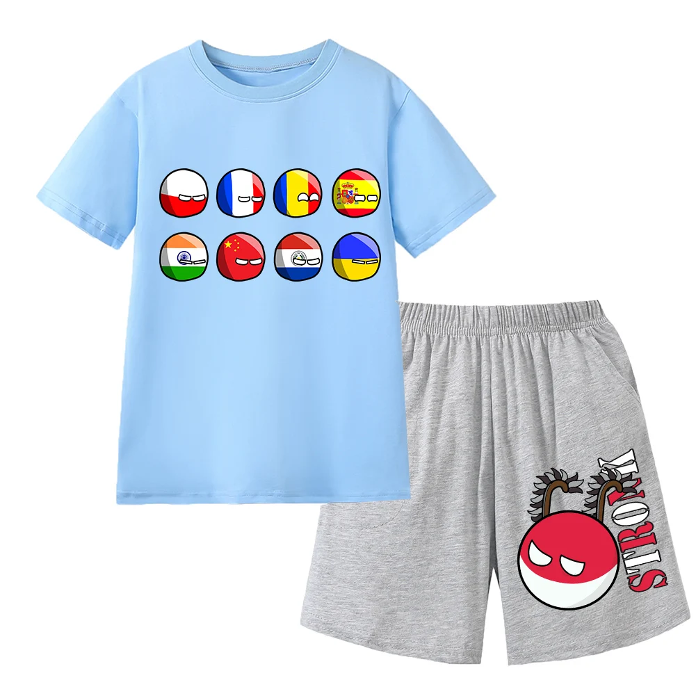 Countryball Polandballs Clothes for Summer Toddler Girls Clothes Children Top Child Tracksuit Boys Suit Child House Clothing