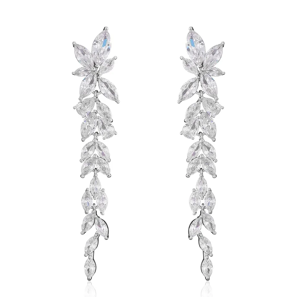 ZAKOL Water Drop Zircon Leaf Shape Bridal Wedding Dangle Earrings For Women Temperament Elegant Party Gift Jewelry Accessories