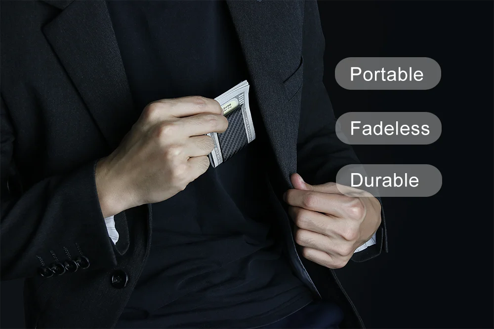 22mm High Quality Real Carbon Fiber Mini Money Clip Durable Slim Credit Card Holder For Men Women