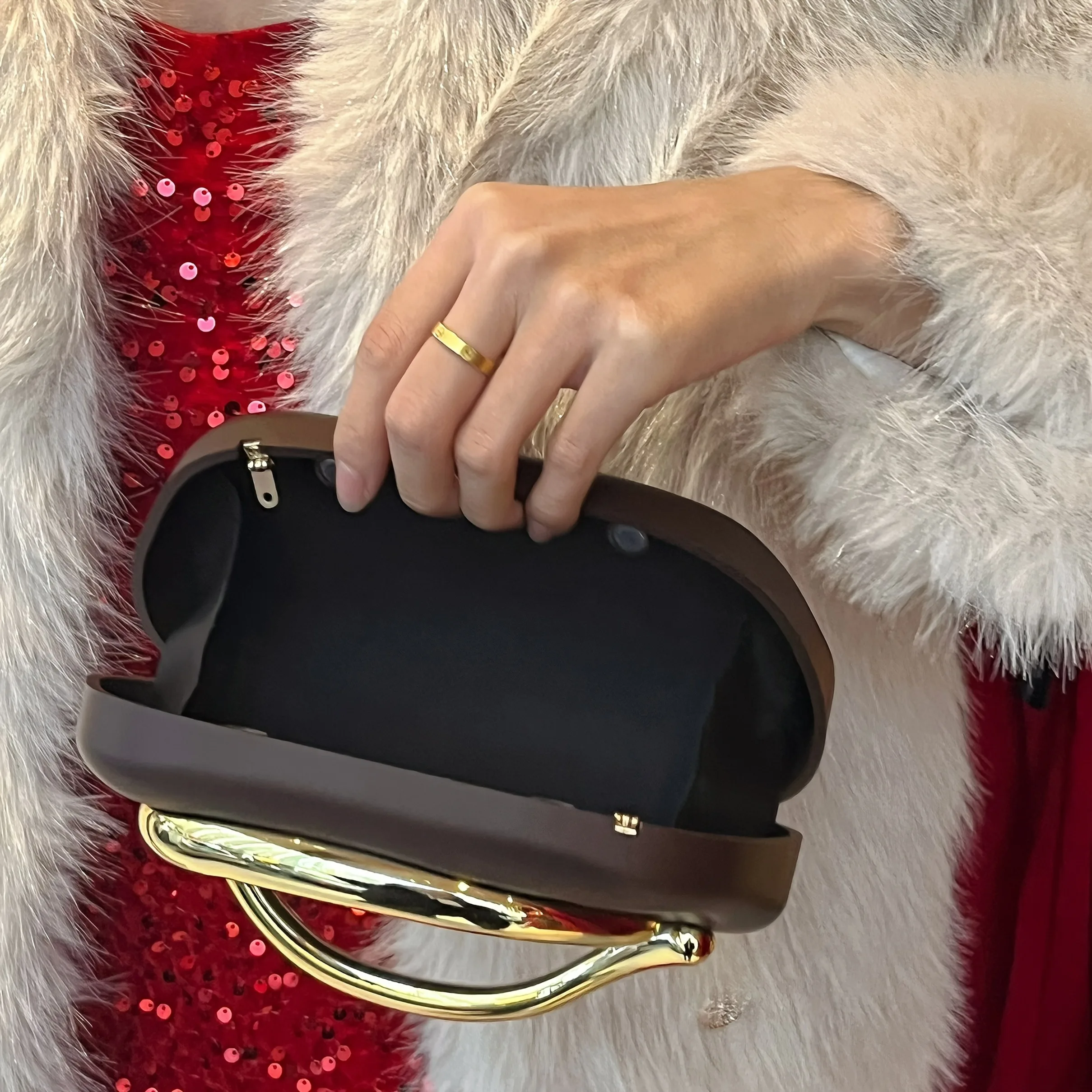Gold Metal Closure Box Clutch Bag Women Evening Wedding Party Cute Purse Bag Handbag Dark Red Beige 2025 Spring New Fashion Chic