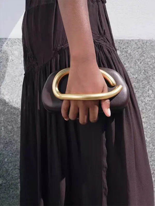 Gold Metal Closure Box Clutch Bag Women Evening Wedding Party Cute Purse Bag Handbag Dark Red Beige 2025 Spring New Fashion Chic