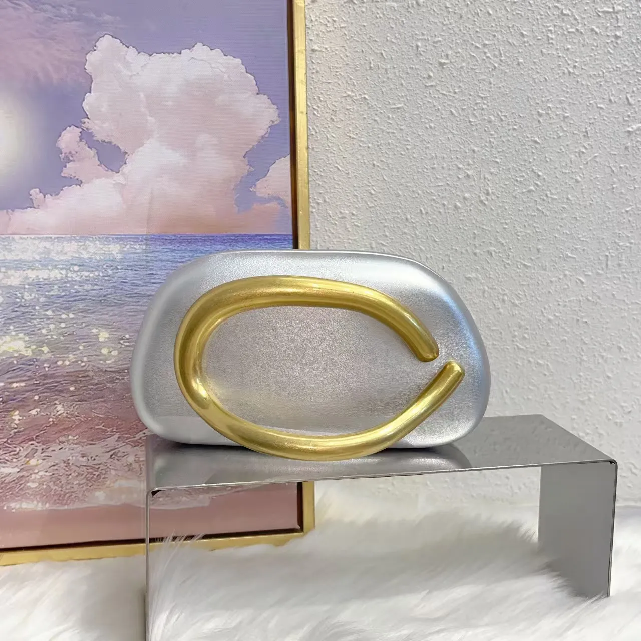 Gold Metal Closure Box Clutch Bag Women Evening Wedding Party Cute Purse Bag Handbag Dark Red Beige 2025 Spring New Fashion Chic
