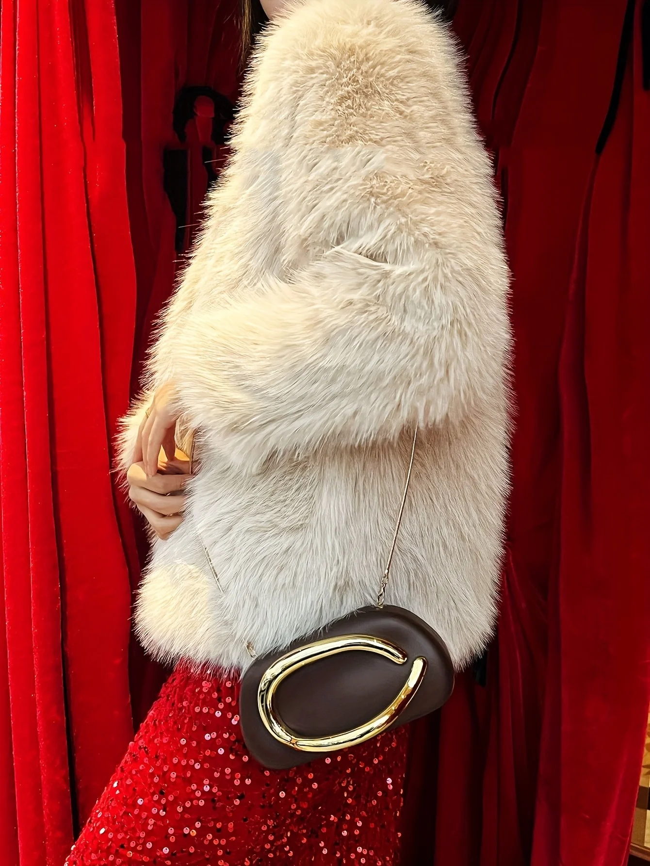 Gold Metal Closure Box Clutch Bag Women Evening Wedding Party Cute Purse Bag Handbag Dark Red Beige 2025 Spring New Fashion Chic