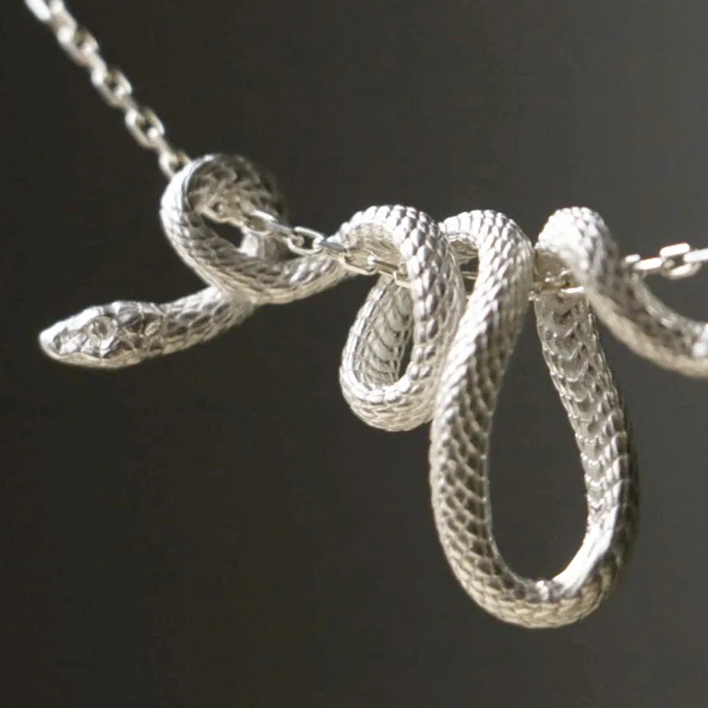 New Punk 925 Snake Pendant Necklace Winding Silver Color Unique Men Women Hiphop Neck Fine Jewelry Statement Snake Choker Gifts