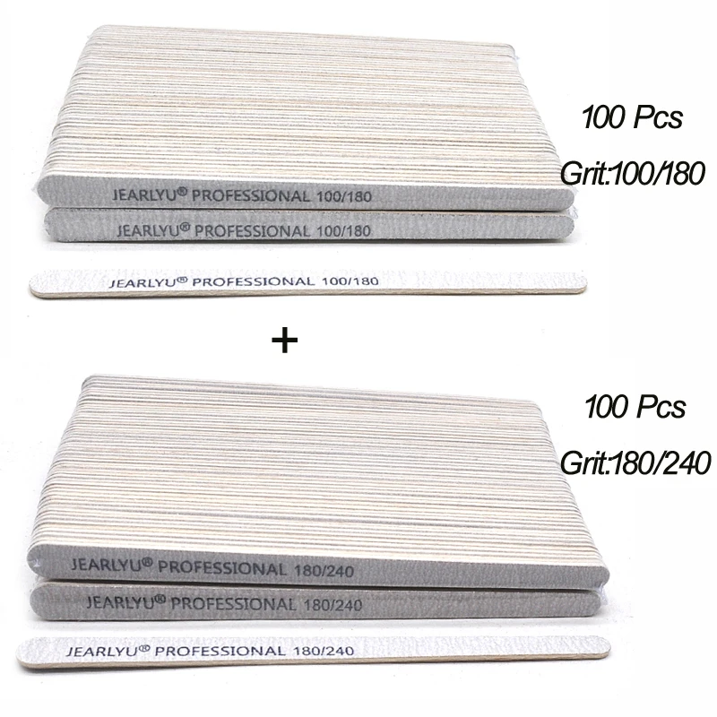 100/200pcs Wooden Nail File 100/180/240 Grey Sandpaper Buffer Professional Files Pedicure Manicure Polishing Tools Wholesale