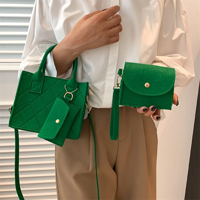 3pcs/set Embossed Women's Handbag Stylish Crossbody Bag, Clutch and Wallet, Solid Color Fabric Shoulder Bag for Women Daily Use