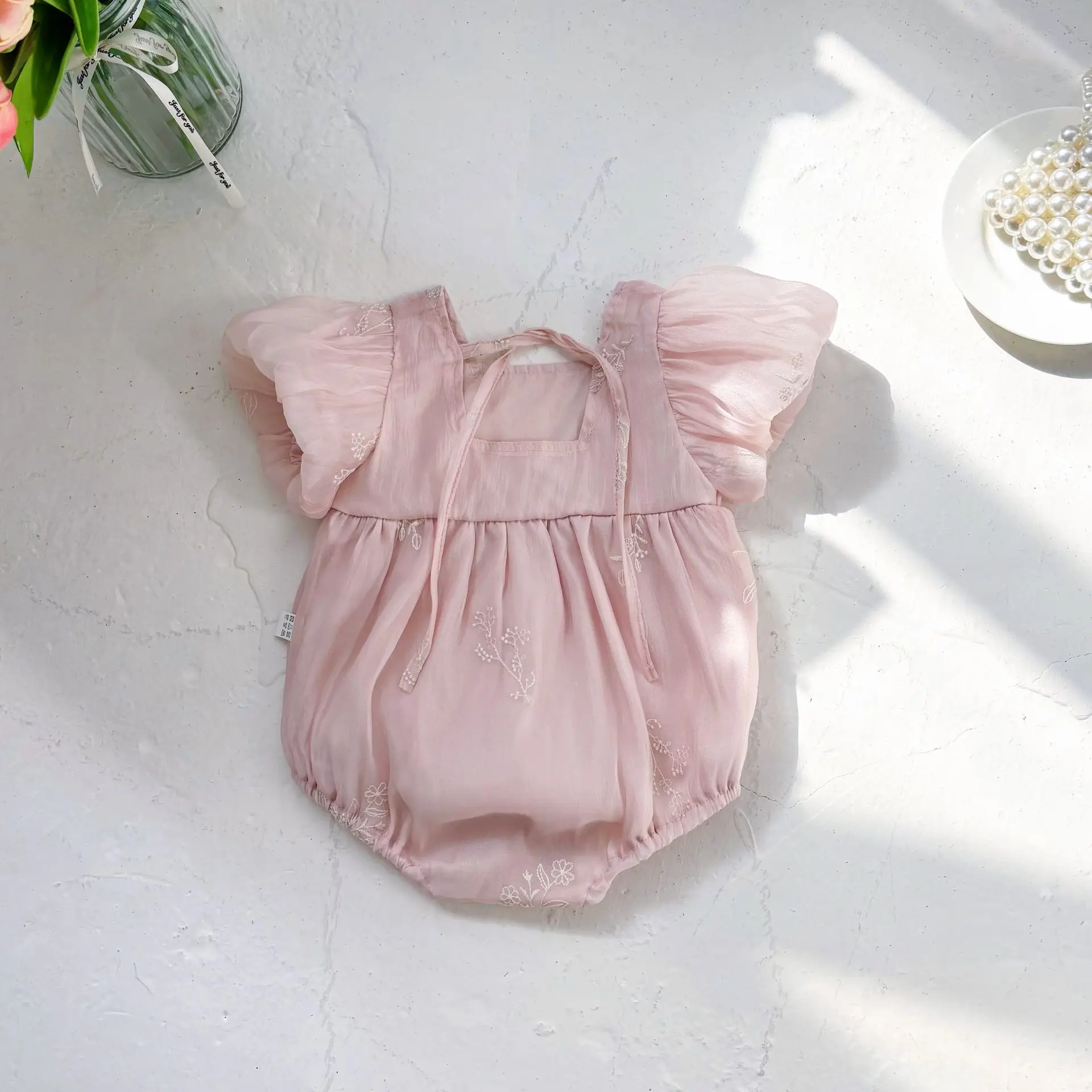 Baby Jumpsuit Summer Girl Baby Embroidered Short Sleeves Rompers Baby Thin Clothes Princess Crawling Clothes