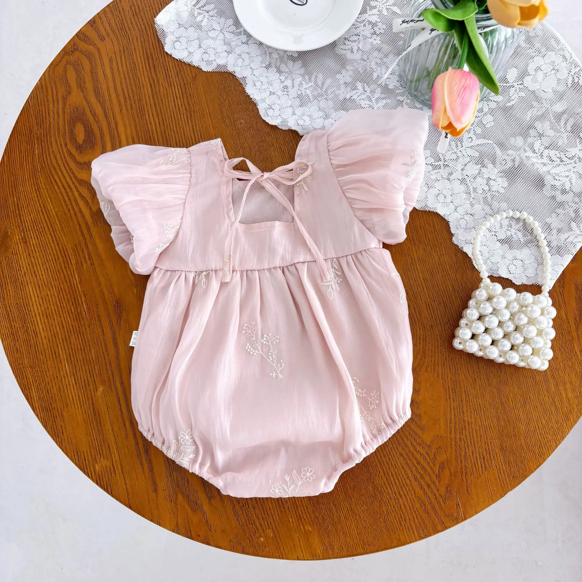 Baby Jumpsuit Summer Girl Baby Embroidered Short Sleeves Rompers Baby Thin Clothes Princess Crawling Clothes