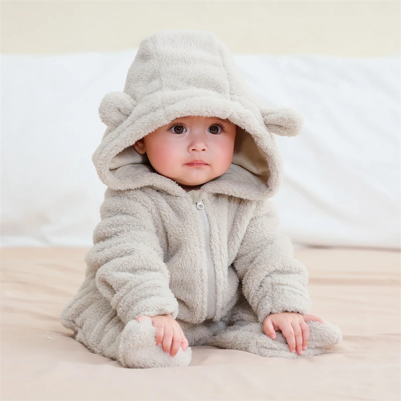 Newborn Baby Flannel Rompers Soft Warm Autumn Winter Bodysuit for Boys & Girls Cartoon Print Jumpsuit 0-19M Newborn Baby Clothes