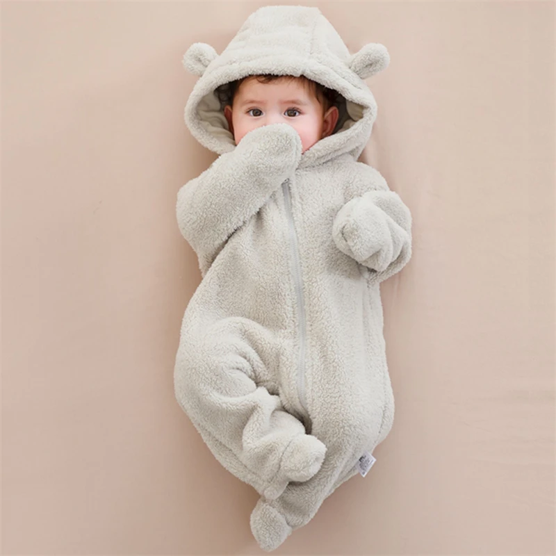 Newborn Baby Flannel Rompers Soft Warm Autumn Winter Bodysuit for Boys & Girls Cartoon Print Jumpsuit 0-19M Newborn Baby Clothes